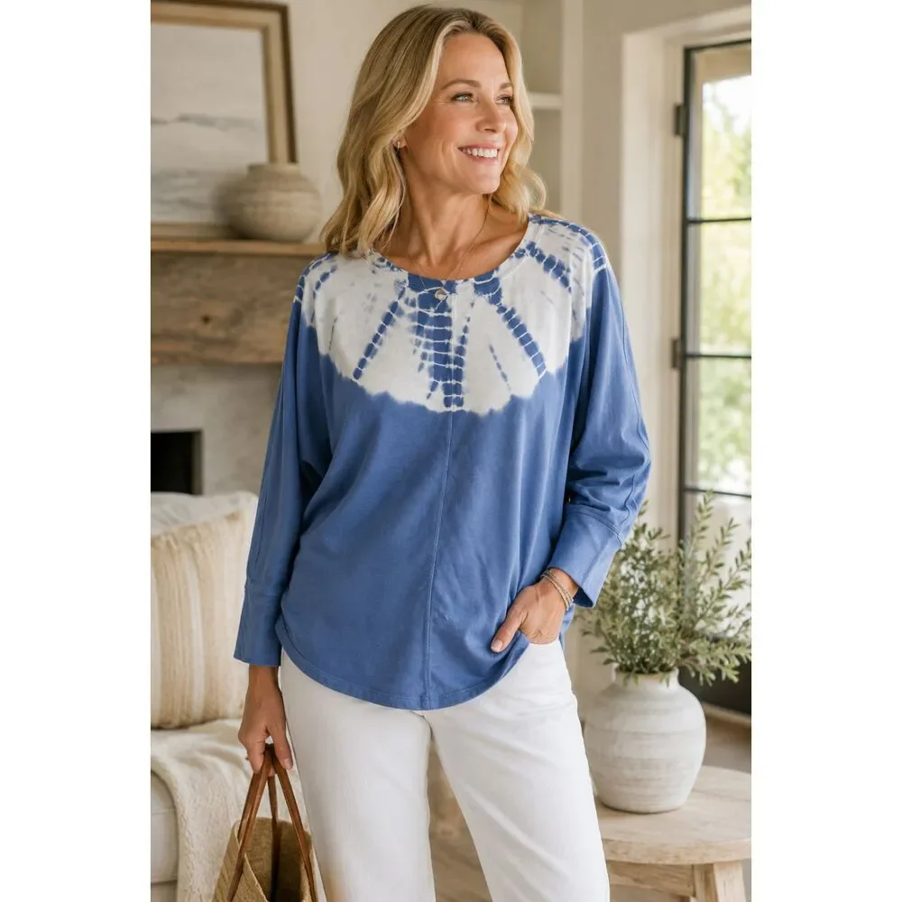 Pure Jill J.Jill Tie Dye Sweatshirt XS Blue White Organic Cotton Dolman Pullover